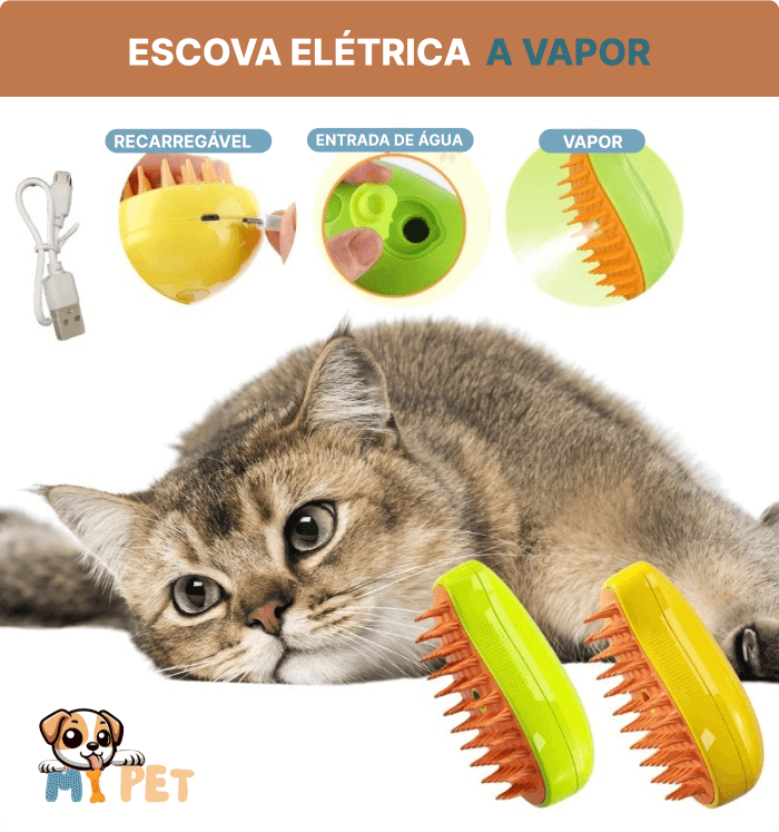 Escova Autolimpante para Pets 3 em 1