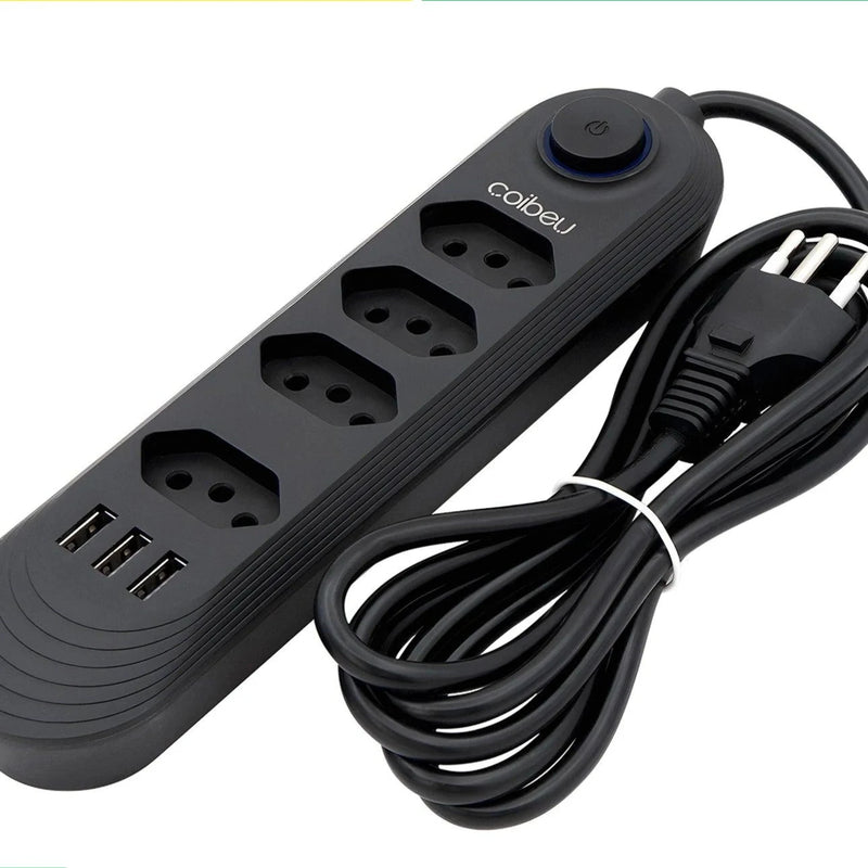 Tomada Extensão Elétrica de 2 Metros 110V-220V 10A 2500W E USB