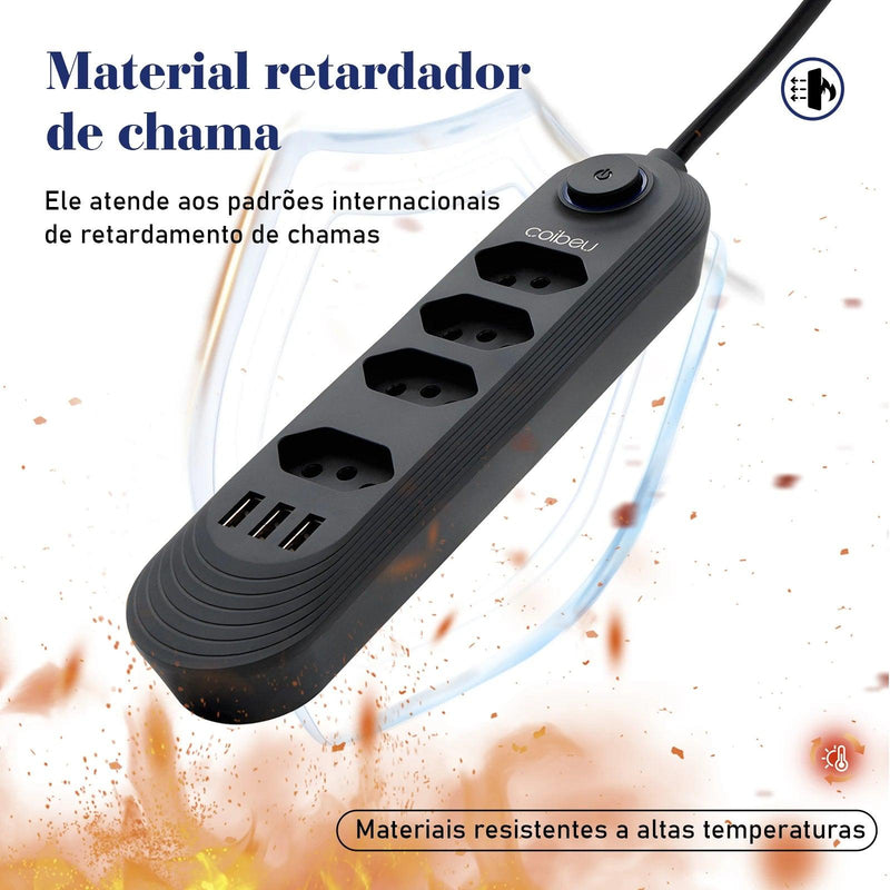 Tomada Extensão Elétrica de 2 Metros 110V-220V 10A 2500W E USB